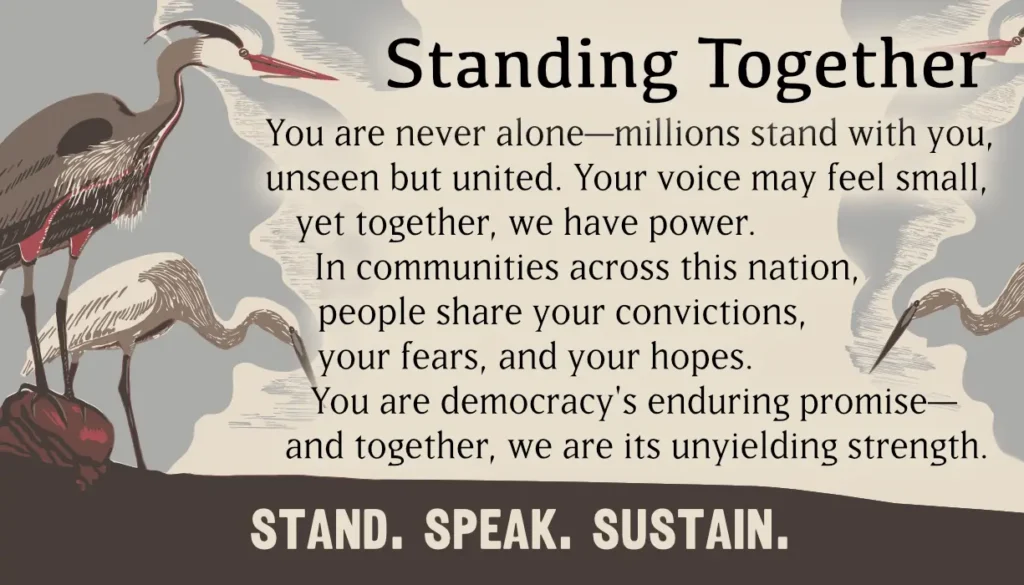 Standing Together card - Storks looking toward each other - "you are never alone-millions stand with you, unseen but united..." Front