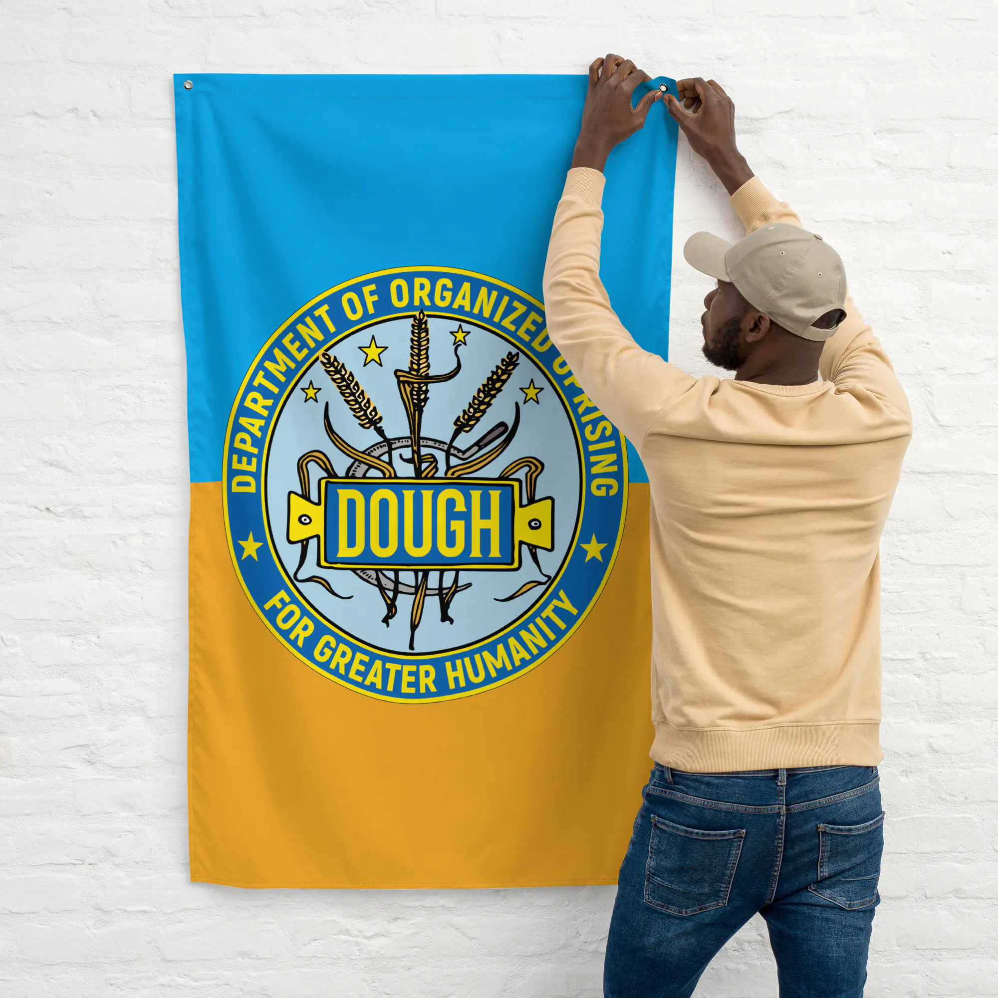 DOUGH banner hanging up