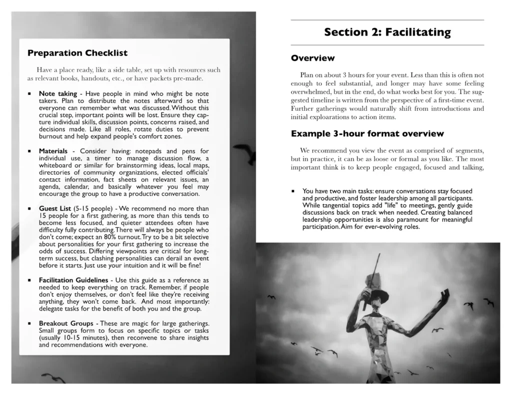 Inside spread of Kitchens for Democracy - Facilitating