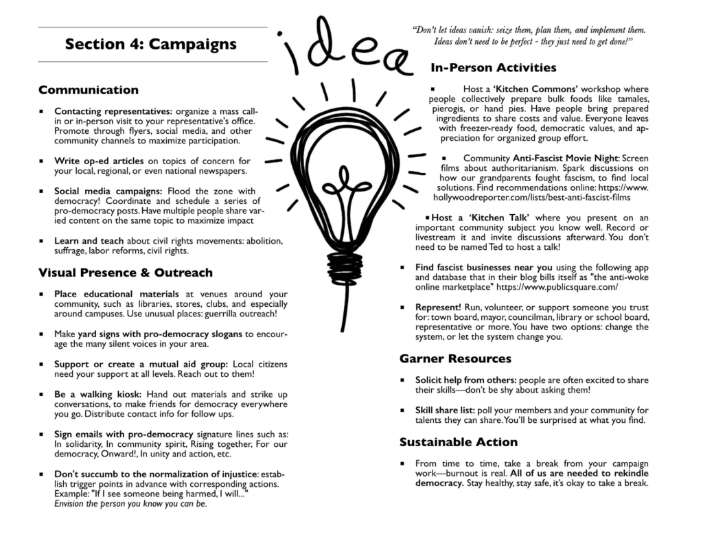 Inside spread of Kitchens for Democracy - Campaign Ideas