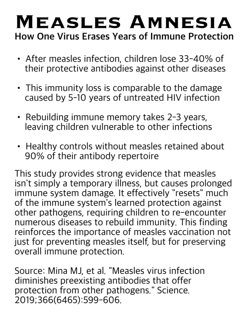 Printable 4up sheet about how measles resets the human immune system