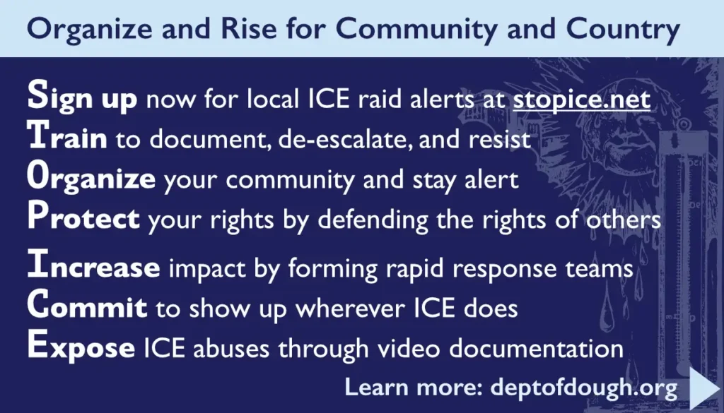 Stop ICE blue card - Organize and protect - back